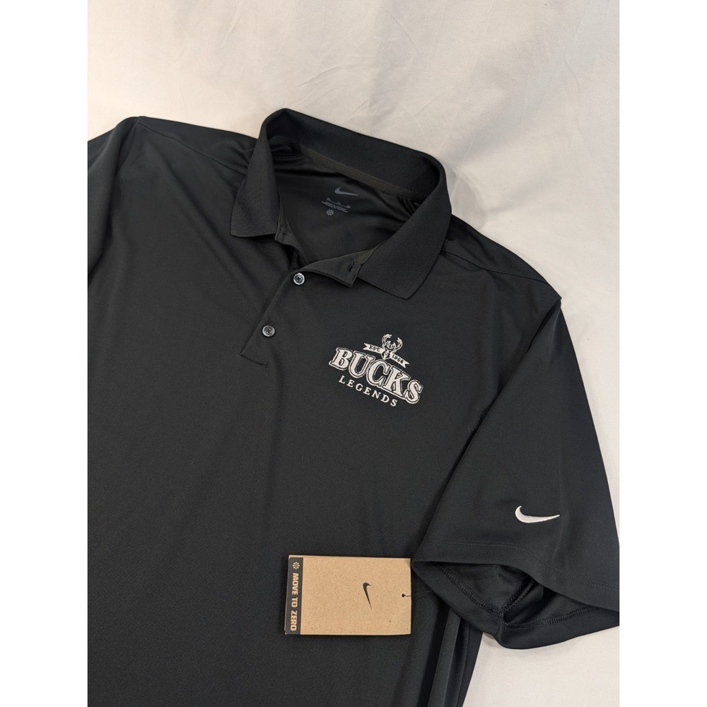 New With Tags Nike Moved To Zero Golf Milwaukee Bucks Legends Black Polo Mens XL